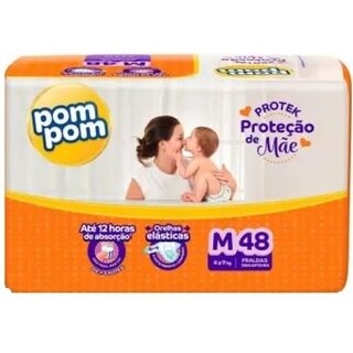 Fralda Pom Pom Protek Proteção de Mãe M, pacote com 48 unidades