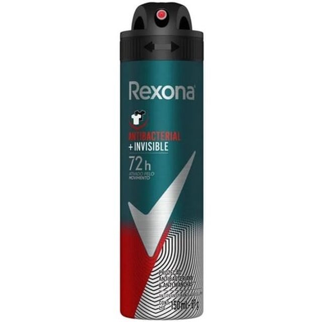 Desodorante Antitranspirante Rexona Men Antibacterial + Invisible aerossol, 1 unidade com 150mL