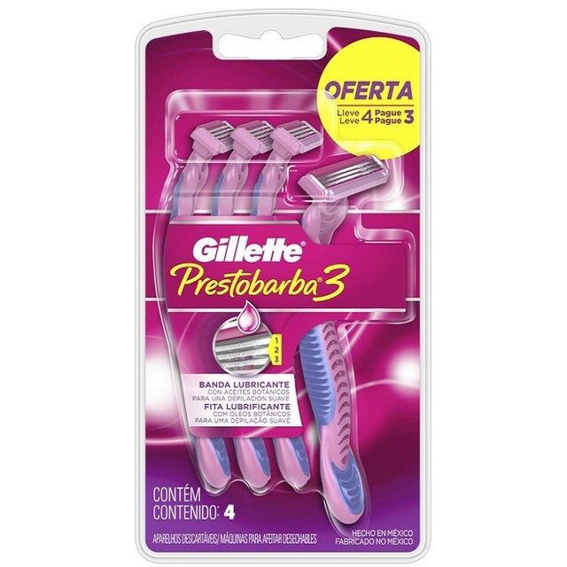 Aparelho de Depilação Feminino Gillette Prestobarba 3, 4 unidades