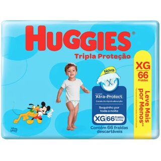 Fralda Descartável Huggies Disney Baby Tripla Proteção XG, pacote com 66 unidades