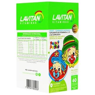 Lavitan Kids caixa com 60 comprimidos mastigáveis, sabor uva, lima-limão e laranja