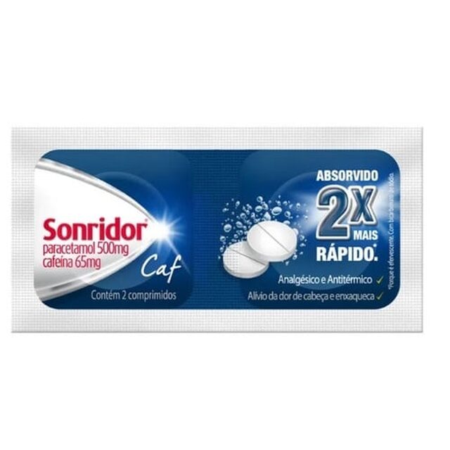 Sonridor Caf 500mg + 65mg, envelope com 2 comprimidos efervescentes
