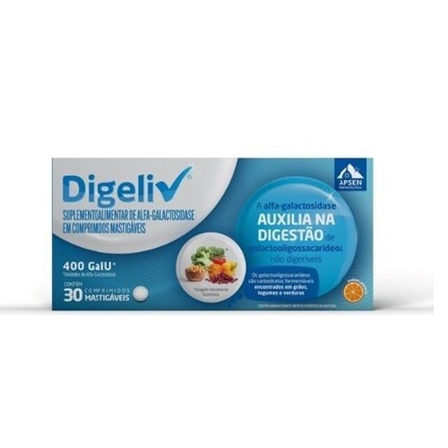 Digeliv 400GalU, caixa com 30 comprimidos mastigáveis