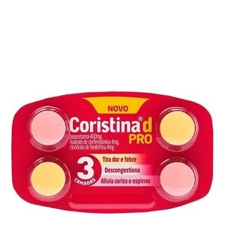 Coristina D Pro 400mg + 4mg + 4mg, blíster com 4 comprimidos