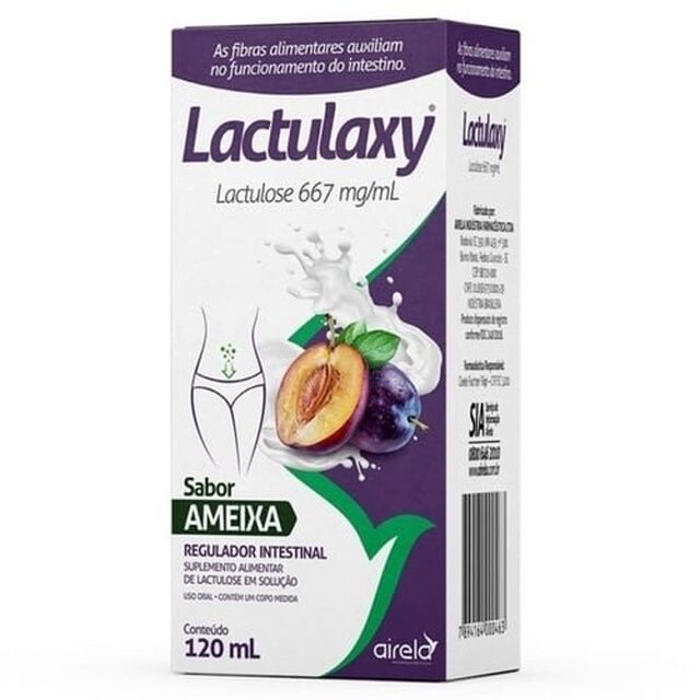 Lactulaxy 667mg/mL, caixa com 1 frasco com 120mL de solução de uso oral, sabor ameixa