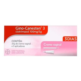 Gino-Canesten 20mg/g, caixa com 1 bisnaga com 20g de creme de uso vaginal + 3 aplicadores
