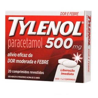 Tylenol Comprimido 500mg, caixa com 20 comprimidos revestidos