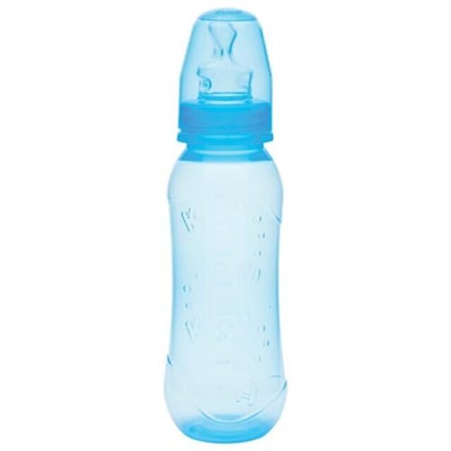 Mamadeira Kuka Aquarela 6+ meses, sem alça, azul com capacidade de 250mL