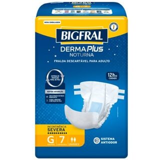 Fralda Geriátrica Bigfral Derma Plus Noturna G, pacote com 7 unidades