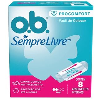 Absorvente Interno Sempre Livre O.B. ProComfort mini, caixa com 8 unidades