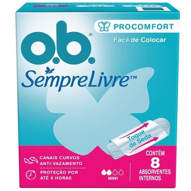 Absorvente Interno Sempre Livre O.B. ProComfort mini, caixa com 8 unidades