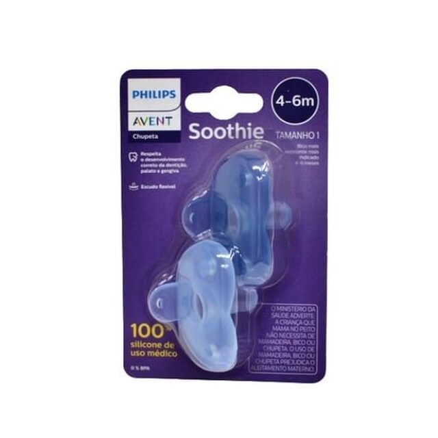 Chupeta Soothie Avent 4 a 6 meses, azul com 2 unidades