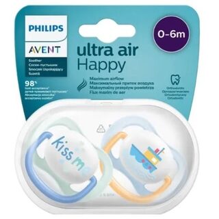Chupeta Philips Avent Ultra Air 0 a 6 meses, happy, decorada, sortida com 2 unidades