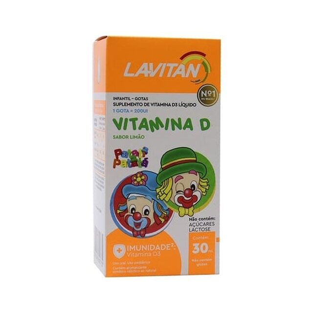 Lavitan Kids caixa com 1 frasco gotejador com 30mL de solução de uso oral, sabor limão