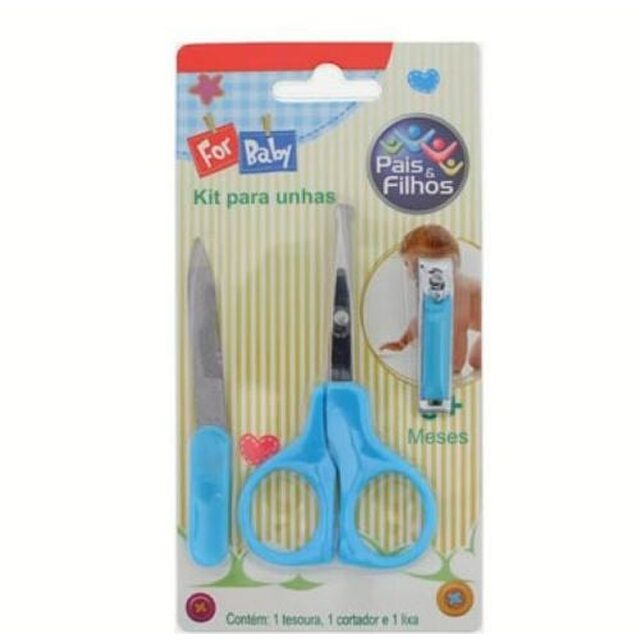 Kit Baby para Unhas Pais e Filhos tesoura + cortador, azul, ref.7794