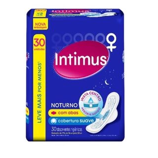 Absorvente Intimus Gel Noturno suave, com abas, pacote com 30 unidades