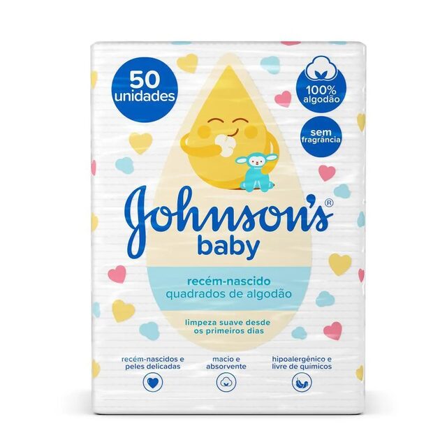Algodão Johnson's Baby Quadrado, 50 unidades