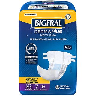 Fralda Geriátrica Unissex Bigfral Derma Plus Noturna Xg Absorção Intensa 7 unidades