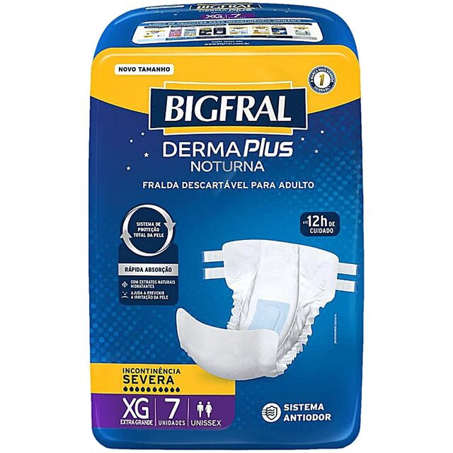 Fralda Geriátrica Unissex Bigfral Derma Plus Noturna Xg Absorção Intensa 7 unidades