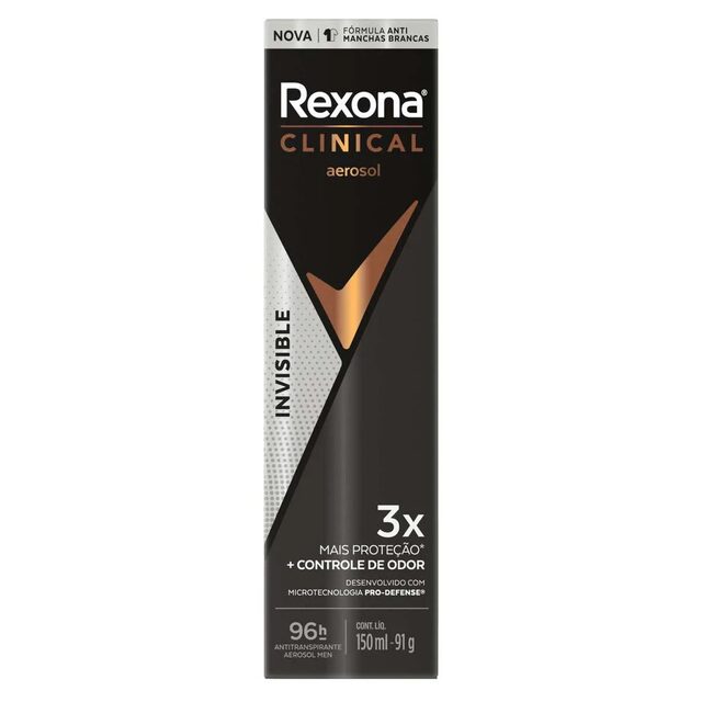 Desodorante Antitranspirante Aerossol Rexona Clinical Invisible Masculino 96h 150ml