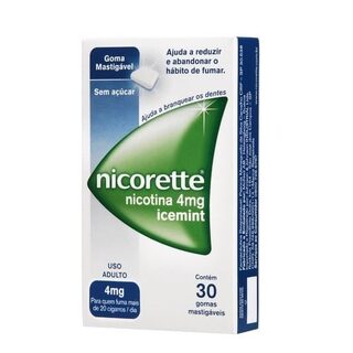 Nicorette 4mg, caixa com 30 gomas mastigáveis, sabor icemint