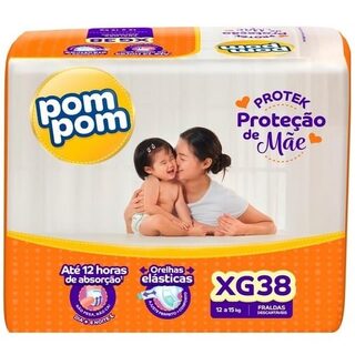 Fralda Pom Pom Protek Proteção de Mãe XG, pacote com 38 unidades