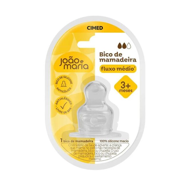 Bico para Mamadeira João e Maria Silicone Orto Fluxo Médio, 3M+