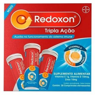 Redoxon Tripla Ação 1g + 10mcg + 10mg, caixa com 30 comprimidos efervescentes, sabor laranja