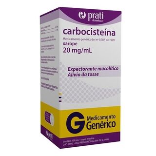 Carbocisteína Prati-Donaduzzi 20mg/mL, caixa com 1 frasco com 100mL de xarope infantil + copo medidor