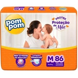 Fralda Pom Pom Protek Proteção de Mãe M, pacote com 86 unidades