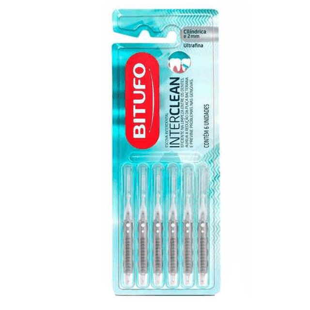 Escova Interdental Bitufo Intertufo cilíndrica ultrafina, 6 unidades com 2mm cada