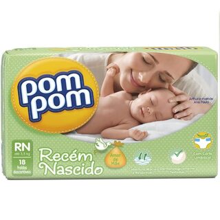 Fralda Pom Pom Amor de Mãe RN, pacote com 18 unidades