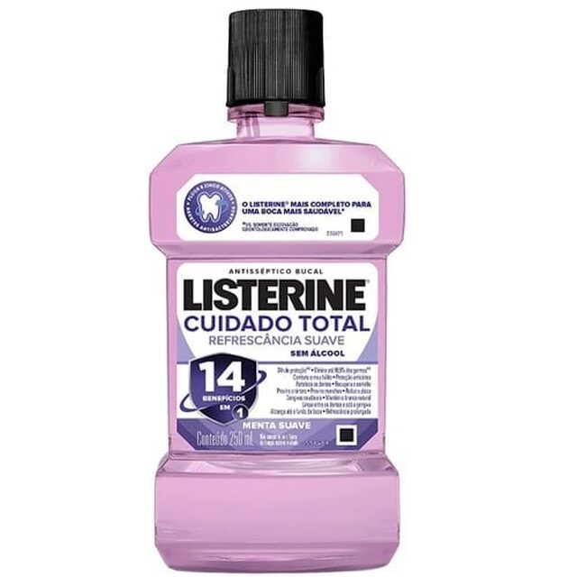 Antisséptico Bucal Listerine Cuidado Total sem álcool, menta suave com 250mL