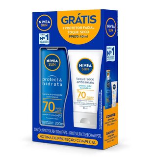 Kit Nivea Sun Protetor Solar Protect & Hidrata FPS 70 200mL + Facial Toque Seco Antissinais FPS 70 40mL