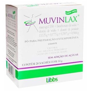 Muvinlax 13,125g + 0,1775g + 0,0466g + 0,3507g, caixa com 20 sachês com 14g de pó para preparo extemporâneo de uso oral, sabor limão