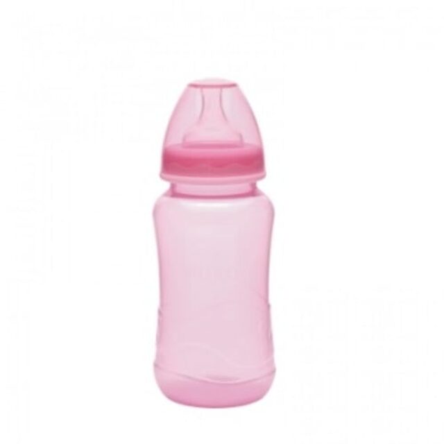 Mamadeira Kuka Aquarela 6+ meses, big, sem alça, rosa com capacidade de 330mL