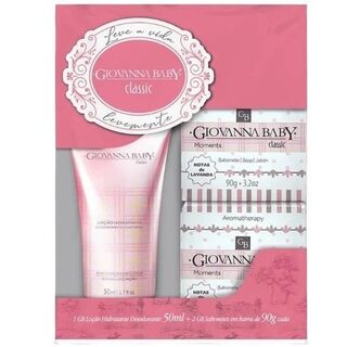 Kit Giovanna Baby Classic loção hidratante desodorante corporal, 1 unidade com 50mL + sabonete moments, barra, 2 unidades com 90g cada