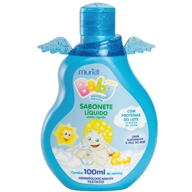 Sabonete Infantil Muriel Baby frasco azul, líquido com 100mL