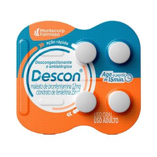 Descon Maleato de Bronfeniramina 12mg + Cloridrato de Fenilefrina 15mg 4 comprimidos