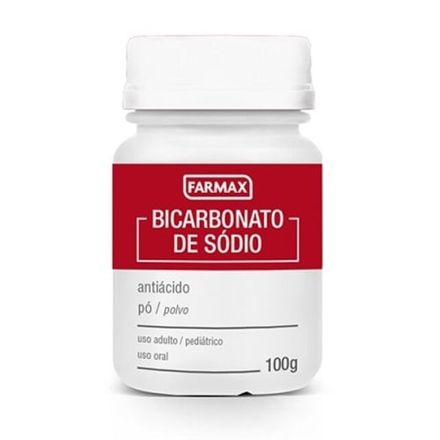 Bicarbonato de Sódio Farmax frasco com 100g de pó de uso oral
