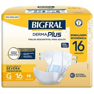 Fralda Geriátrica Diurna Bigfral Derma Plus G, pacote com 16 unidades