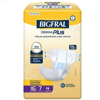 Fralda Geriátrica Diurna Bigfral Derma Plus XG, pacote com 7 unidades
