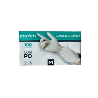 Luva Descartável de Látex Não Estéril Inoven M, com pó, caixa com 100 unidades