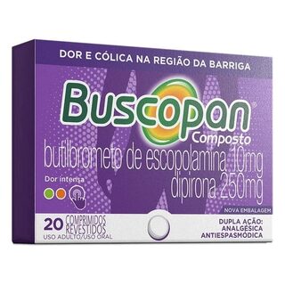 Buscopan Composto 10mg + 250mg, caixa com 20 comprimidos revestidos