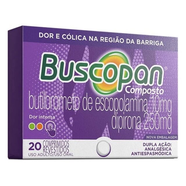 Buscopan Composto 10mg + 250mg, caixa com 20 comprimidos revestidos