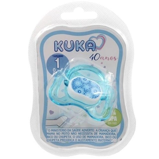 Chupeta Kuka Color 0 a 6 meses, bico ortodôntico, decorada, azul com 1 unidade