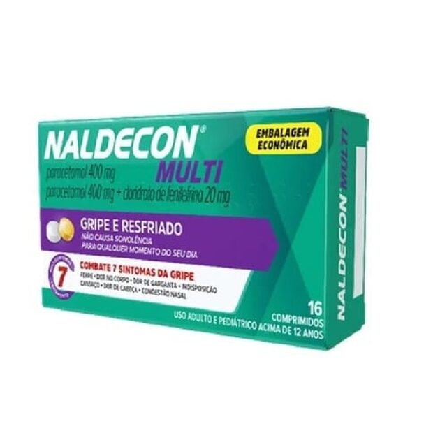 Naldecon Multi (400mg + 20mg) + 400mg, caixa com 16 comprimidos