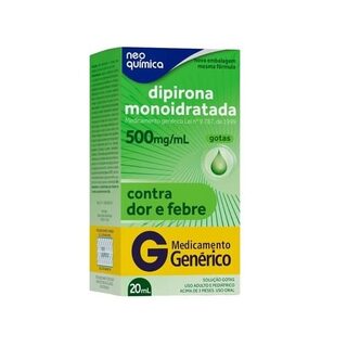 Dipirona Monoidratada Neo Química 500mg/mL, caixa com 1 frasco gotejador com 20mL de solução de uso oral