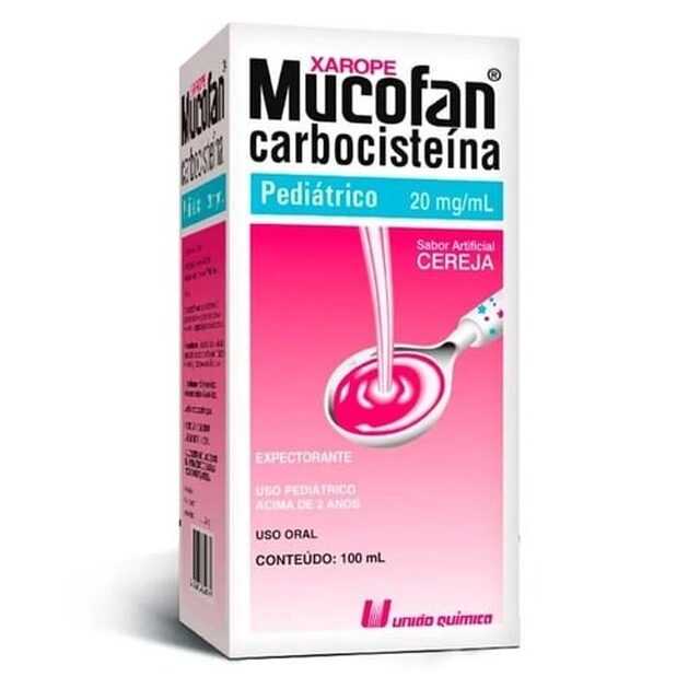 Mucofan 20mg/mL, caixa com 1 frasco com 100mL de xarope infantil + copo medidor, sabor cereja
