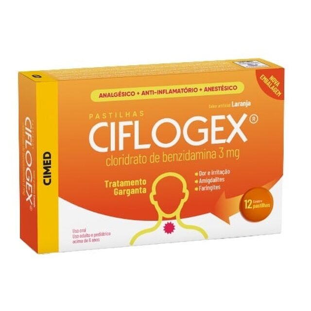 Ciflogex Pastilha 3mg, caixa com 12 pastilhas, sabor laranja